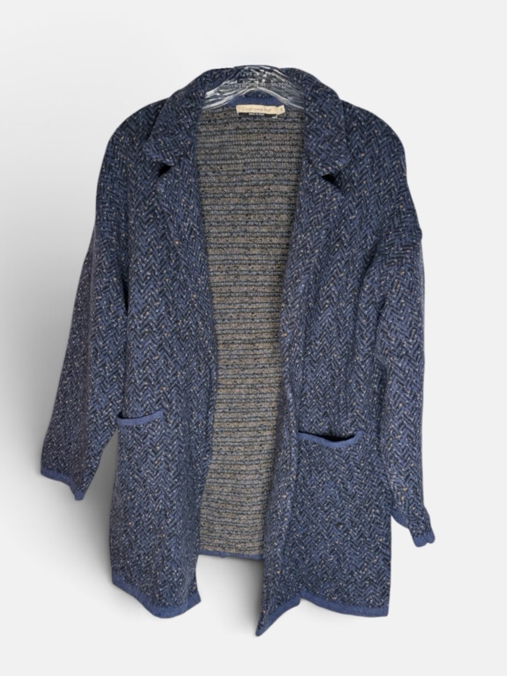 Chiaramente Italy Wool Blend Herringbone Coatigan Cardigan Sweater S